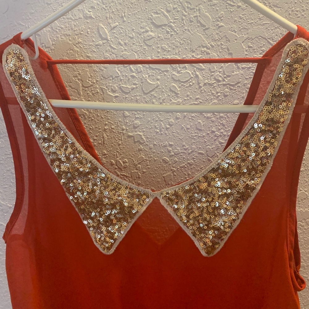 GIFTED Gold Sequence Collar Sheer Top - Picture 5 of 7